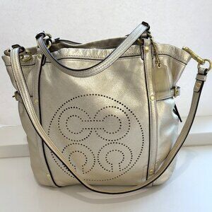 Coach Audrey Leather Andie Cinched NS Tote Bag Large Handbag 17064 Gold Metallic